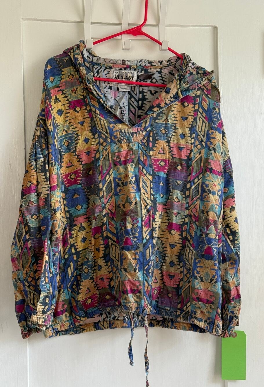 Vintage 1992 Absolutely At Last Crazy Print Cotton Hoodie Lightweight Small